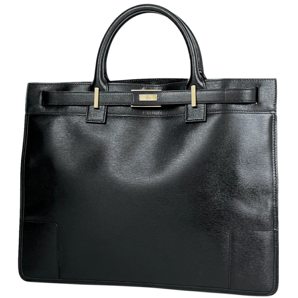 Gucci Logo Handbag Tote Bag Business Leather Black